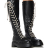 Front View Azalea Wang Tanner Rhinestone Lace Up Combat Boot In Black