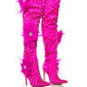 Front View Azalea Wang Taryn Fuchsia Satin Feather Flower Boot