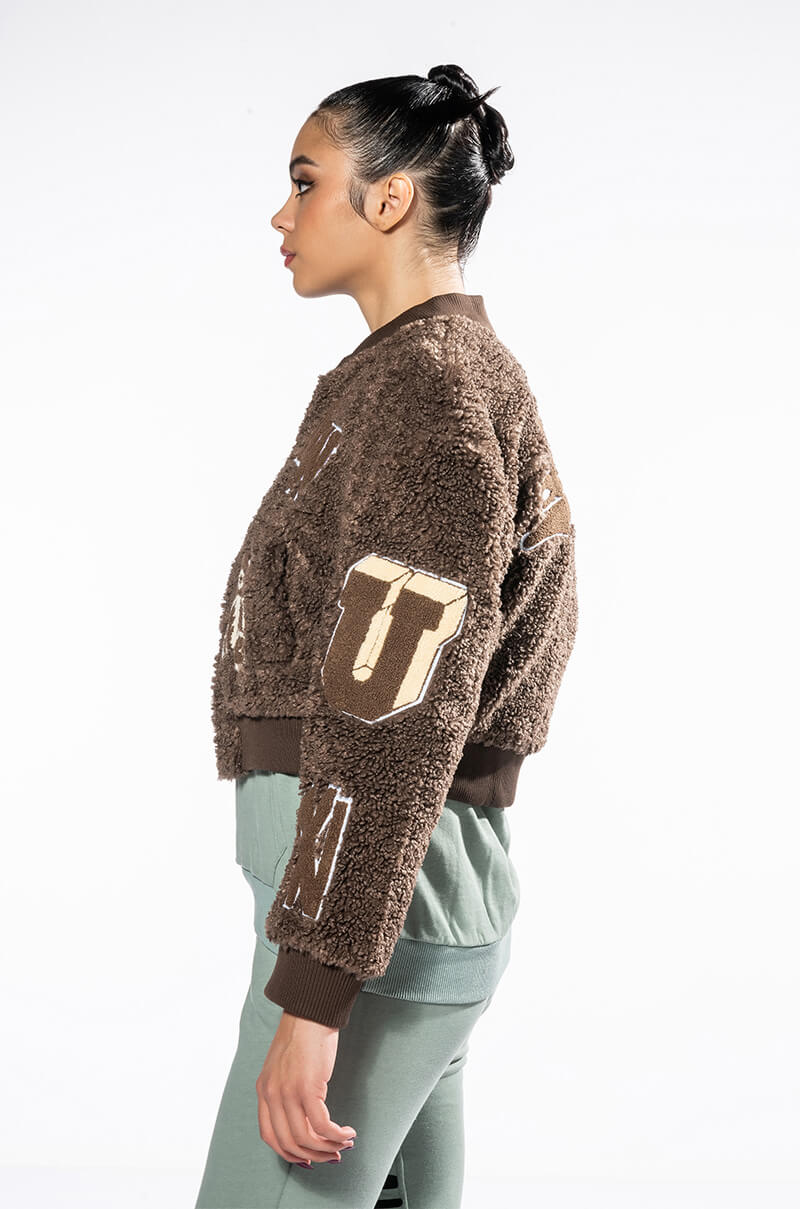 Full View Azalea Wang Teddy Varsity Bomber