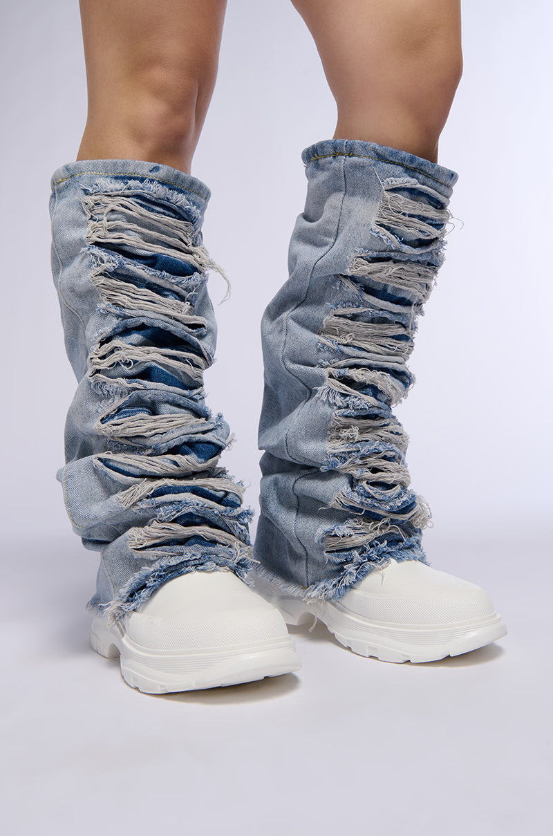 Front View Azalea Wang Temperance Denim Sneaker Boot 0