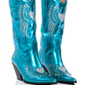 Front View Azalea Wang Temple Metallic Bootie In Blue