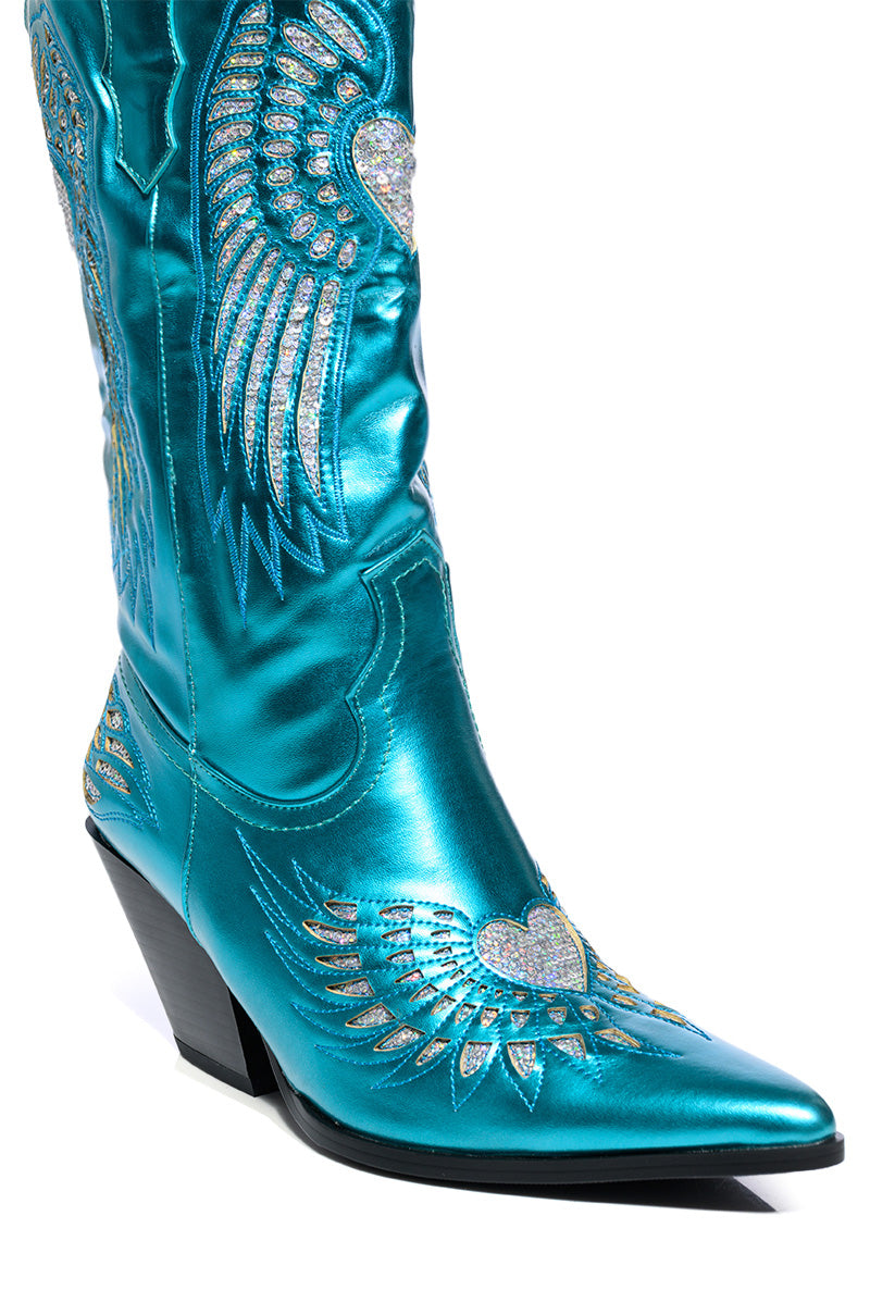 Full View Azalea Wang Temple Metallic Bootie In Blue 4