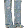 Front View Azalea Wang The Entertainer Denim Diamond Covered Wedge Boot