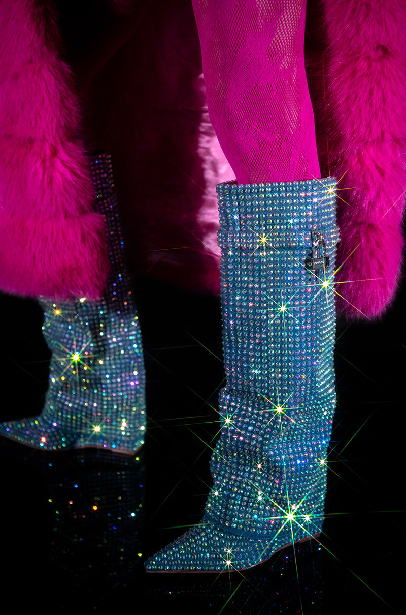 Extra View Azalea Wang The Entertainer Denim Diamond Covered Wedge Boot