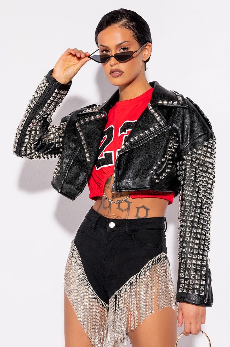 THE ESSENTIAL MOTO JACKET WITH STUDDED ARMS view 0