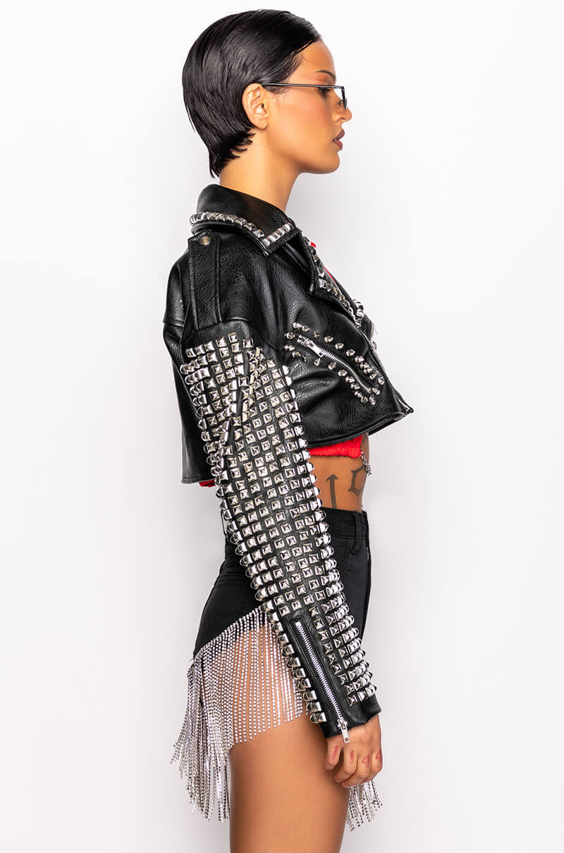 Detail View Azalea Wang The Essential Moto Jacket With Studded Arms