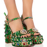 Front View Azalea Wang The Glam Life For Me Strappy Embellished Chunky Sandal In Green