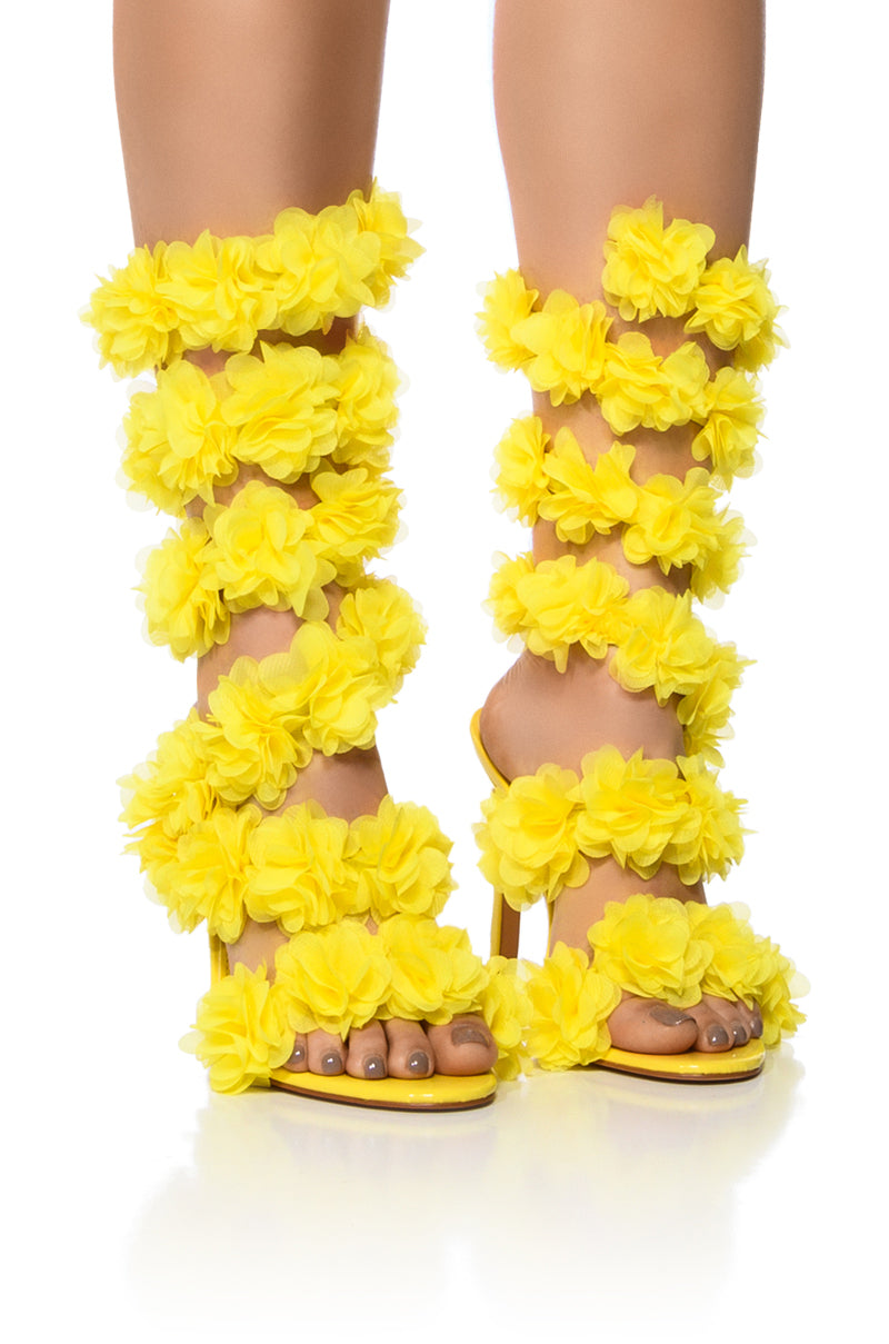 Front View Azalea Wang Theodosia Floral Stiletto Sandal In Yellow