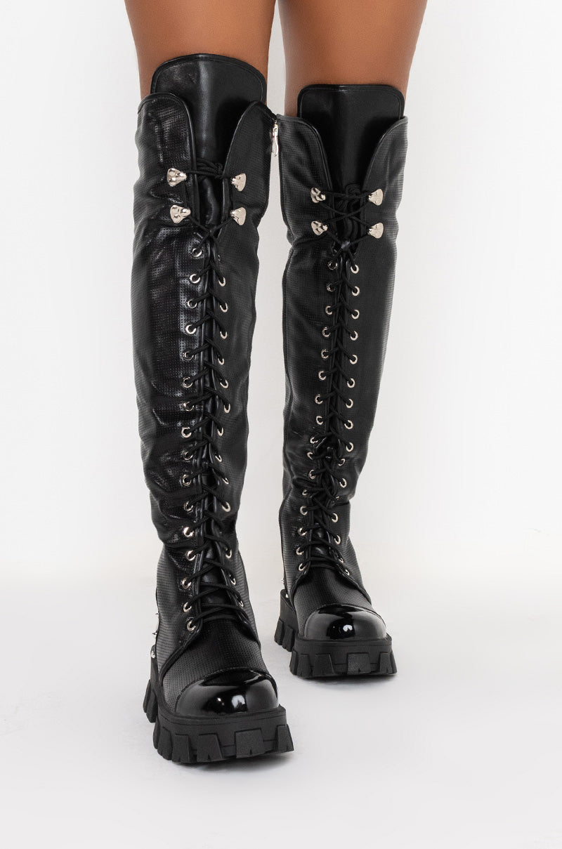 Back View Azalea Wang There She Go Flatform Boot In Black 2