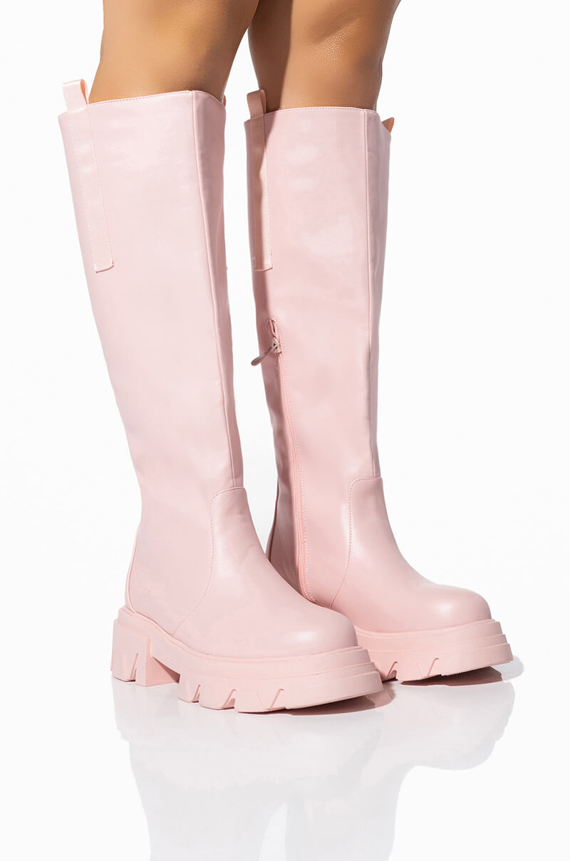 Front View Azalea Wang There She Goes Flatform Boot In Pink