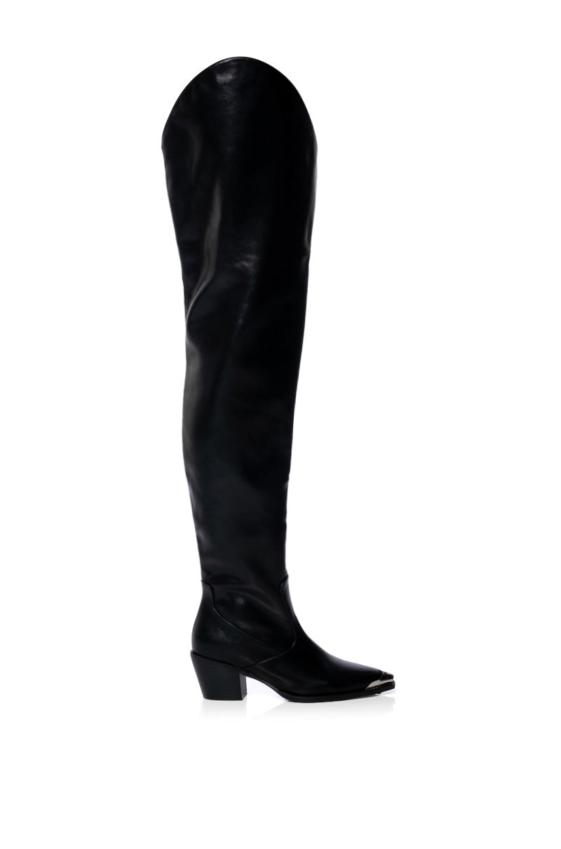 Side View Azalea Wang Thigh High Western Boot In Black