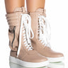 Front View Azalea Wang Throw It Back Mid Calf Flat Sneaker In Bone