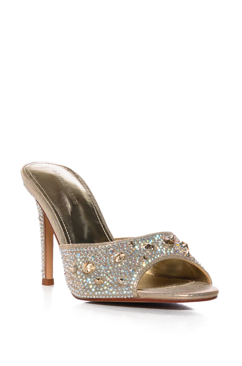 Back View Azalea Wang Thunderstruck Gold Embellished Sandal
