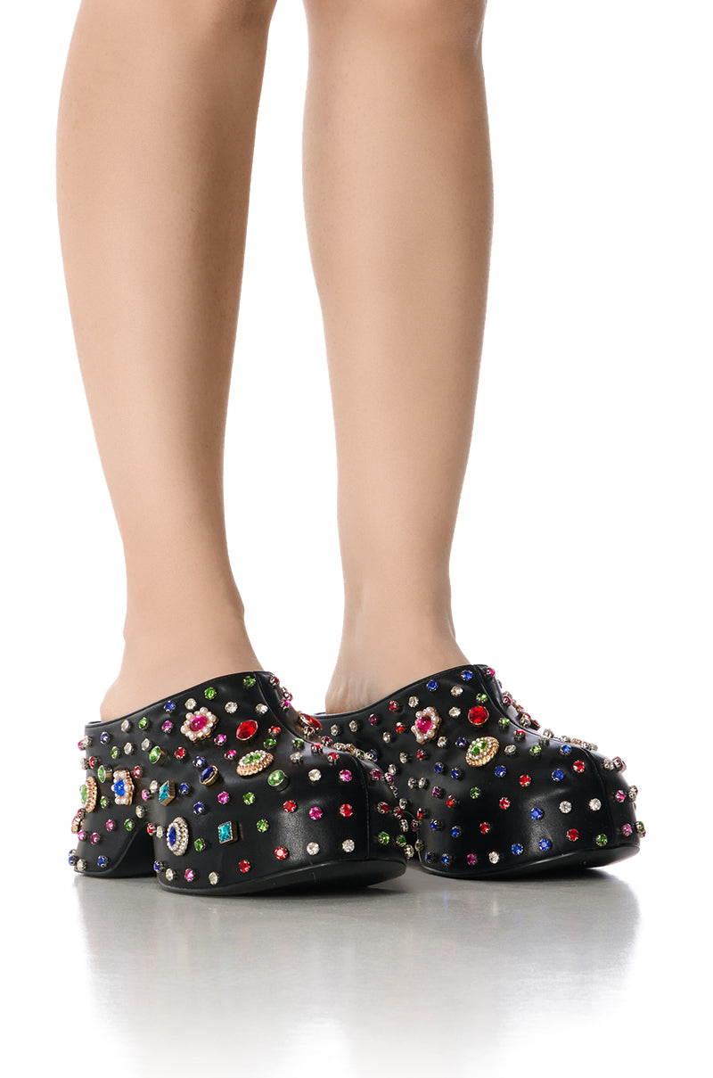 Front View Azalea Wang Thurlow Black Embellished Clog 0