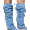 Front View Azalea Wang To The Moon Embellished Wedge Bootie In Denim