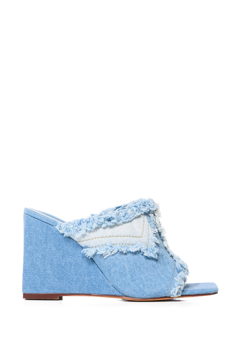 Side View Azalea Wang Tobias Wedge Mule In Denim 1