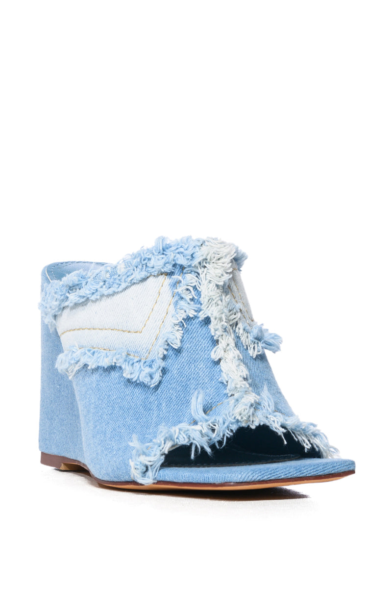 Back View Azalea Wang Tobias Wedge Mule In Denim 2