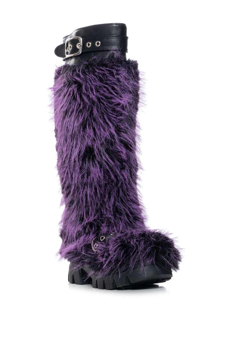 Back View Azalea Wang Tommie Purple Furry Boot
