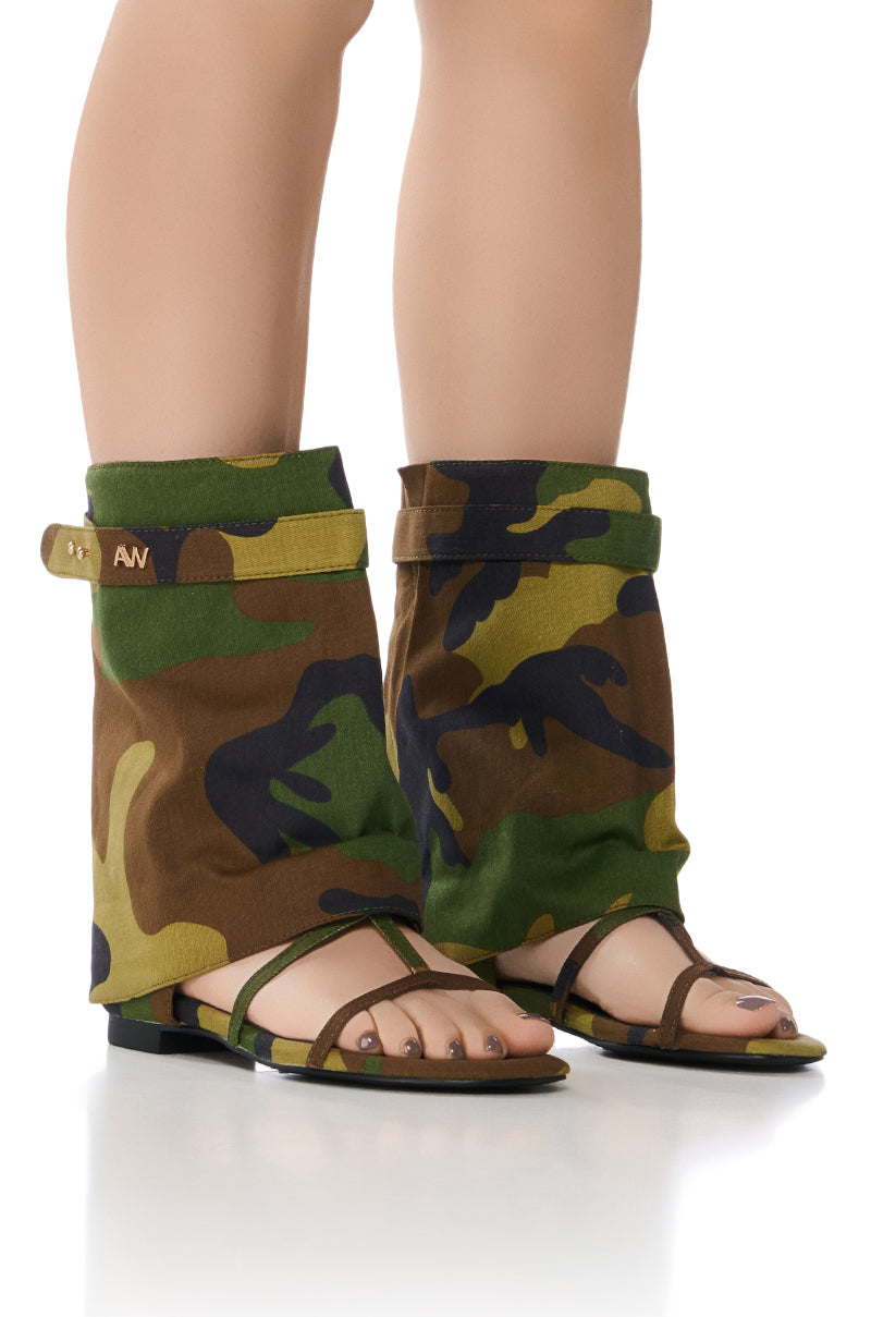 Front View Azalea Wang Torre Camo Gladiator Sandal