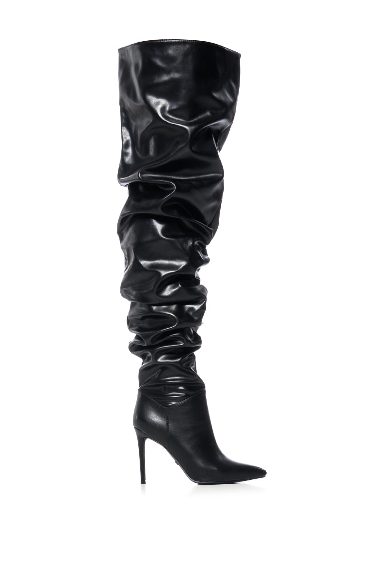 Back View Azalea Wang Torvi Ruched Thigh High Boot In Black