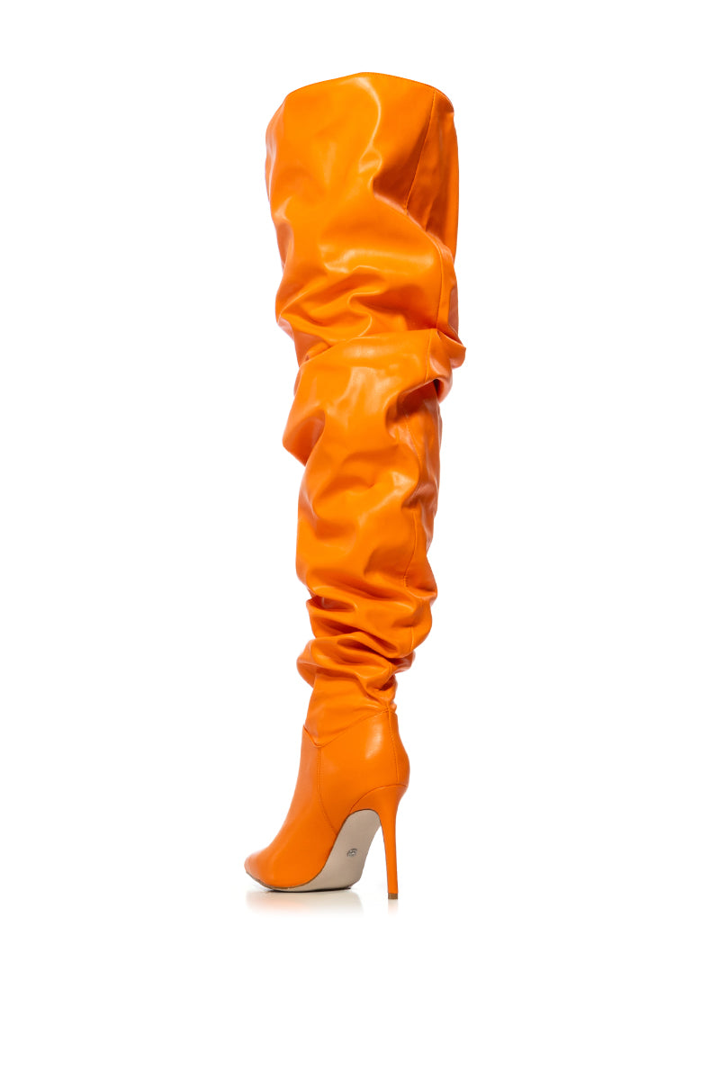 Detail View Azalea Wang Torvi Ruched Thigh High Boot In Orange