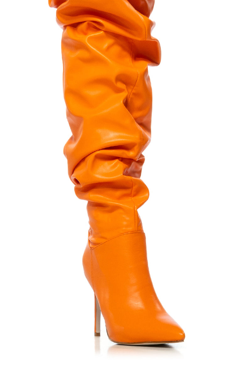 Full View Azalea Wang Torvi Ruched Thigh High Boot In Orange