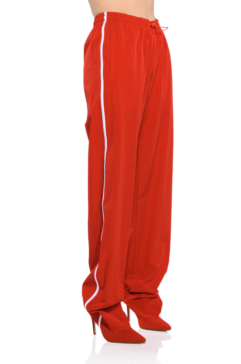 Front View Azalea Wang Track Pant Boot In Red 0