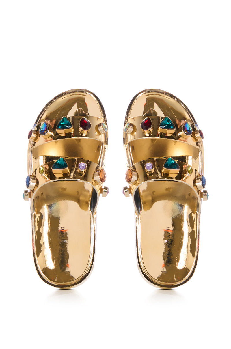 Side View Azalea Wang Treasure Hunt Gem Sandal In Gold