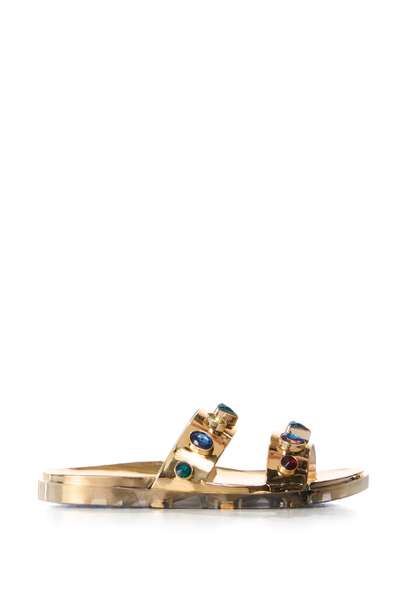 Back View Azalea Wang Treasure Hunt Gem Sandal In Gold