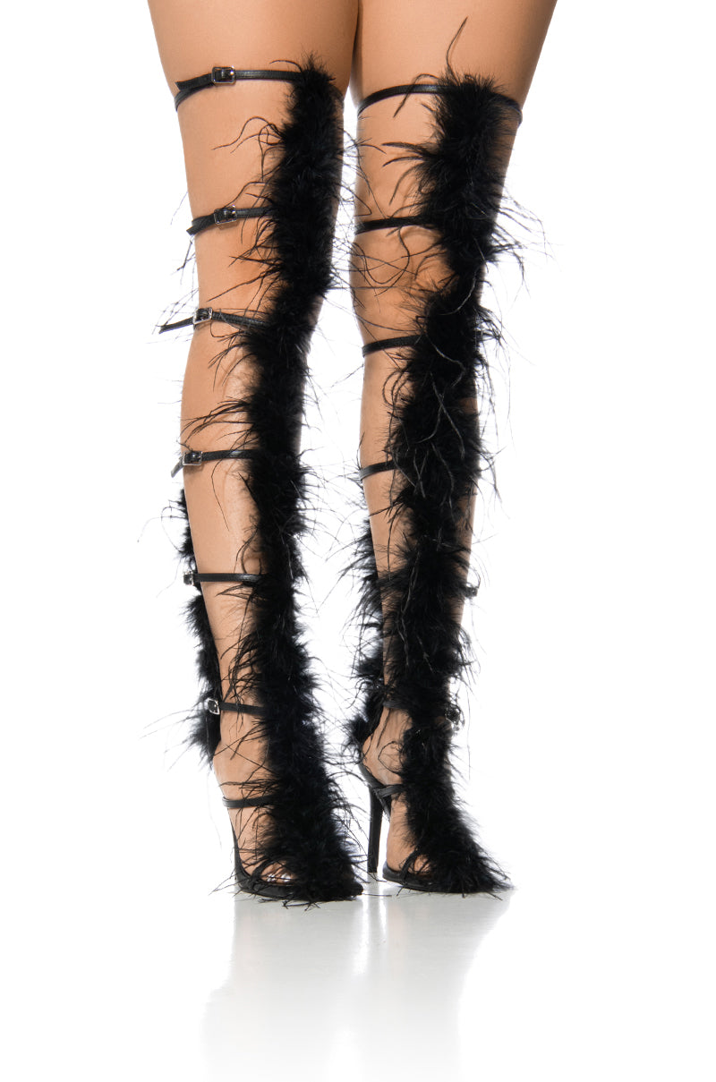 AZALEA WANG TRINITY BLACK STRAPPY FEATHER SANDAL view 0