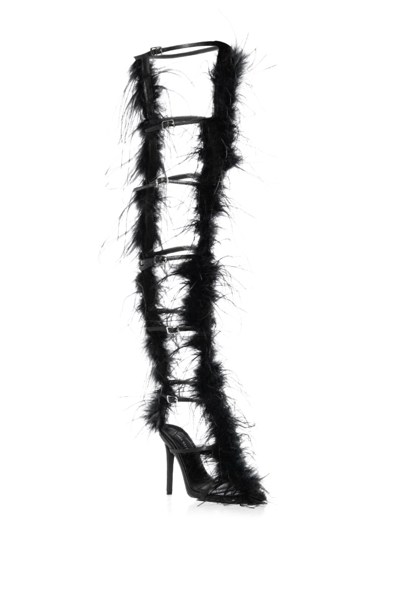 Back View Azalea Wang Trinity Black Strappy Feather Sandal