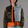 Front View Azalea Wang Tucker Mixed Media Denim Panel Bomber Jacket