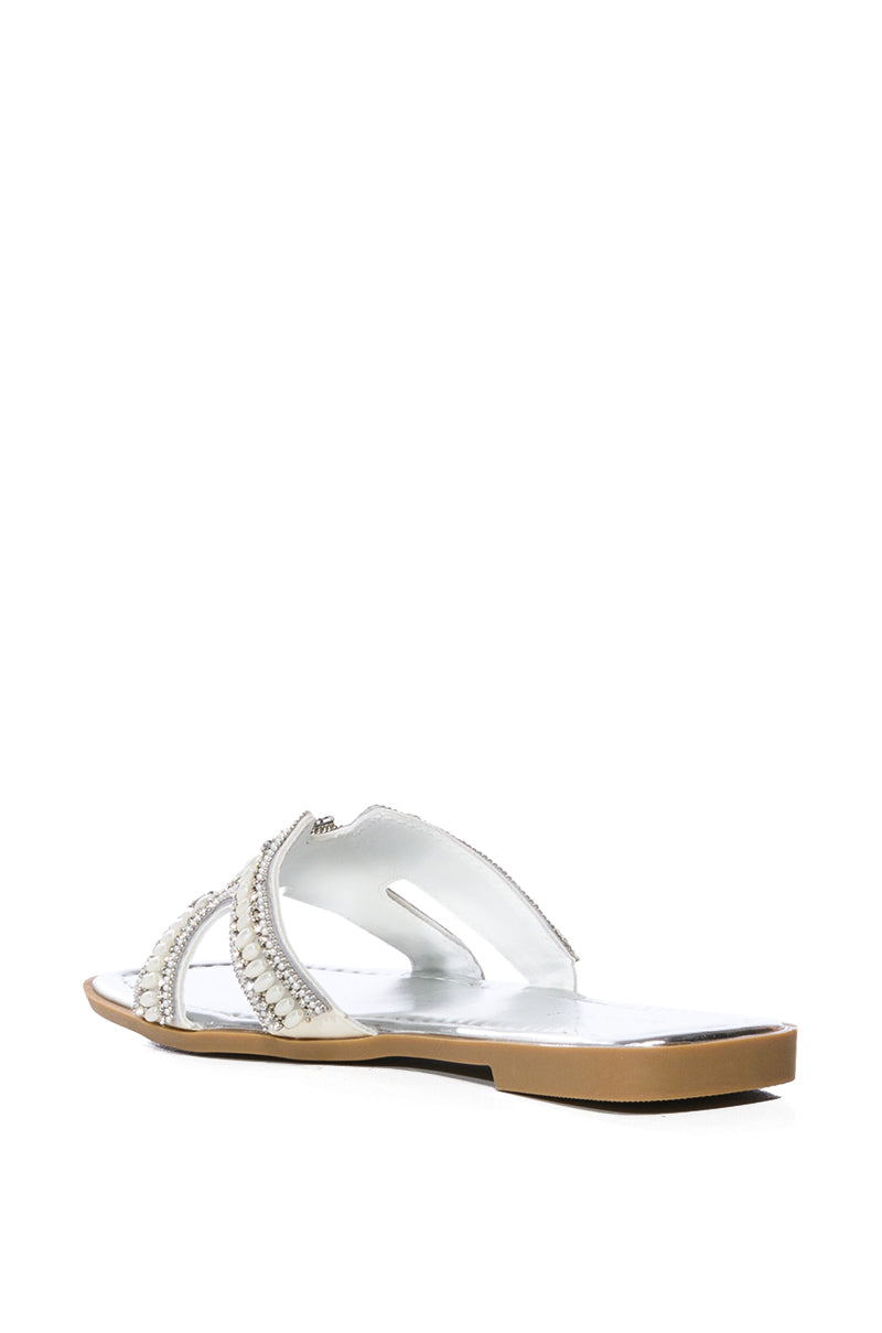 Full View Azalea Wang Tulum Embellished Flat Sandal In Silver