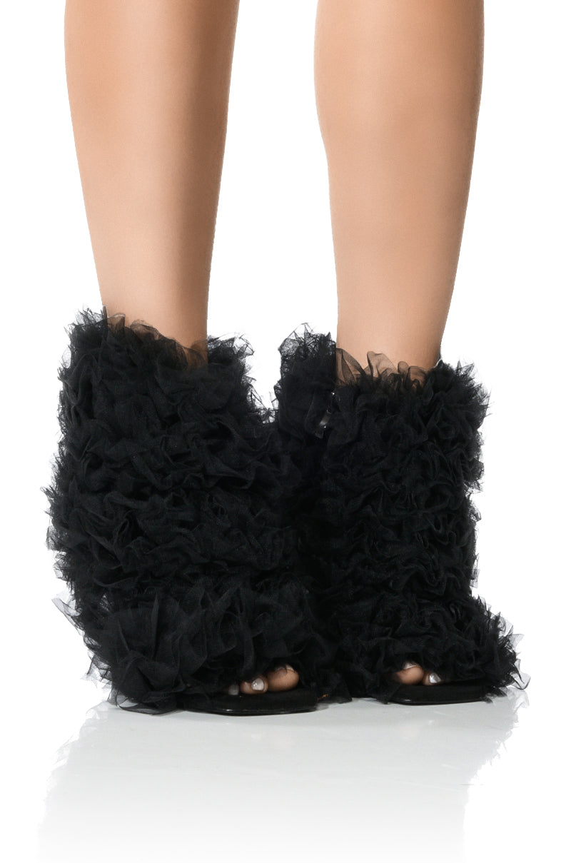 Front View Azalea Wang Tutu Tulle Stiletto Bootie In Black