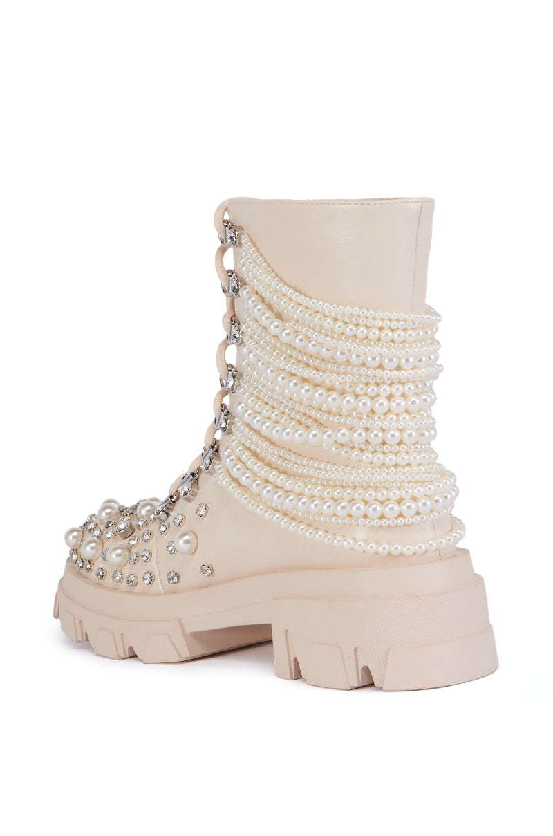 Full View Azalea Wang Twinkley Bone Pearl Embellished Combat Bootie 6