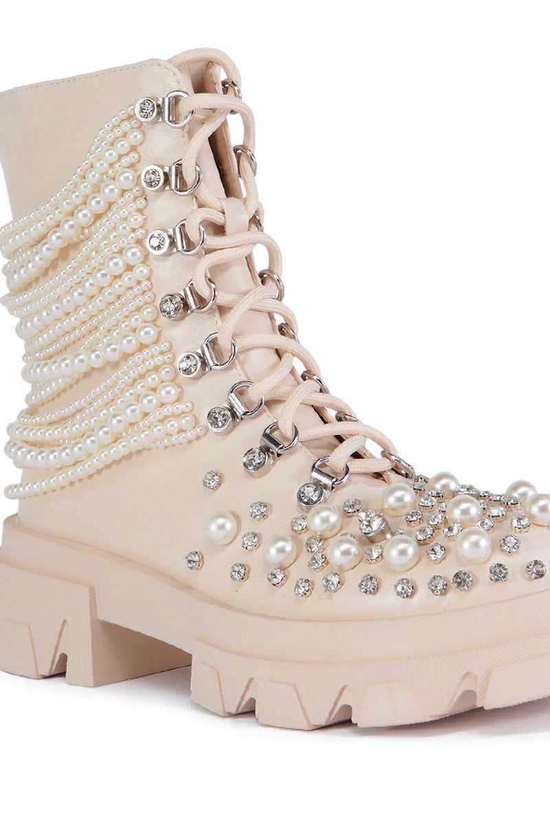 Extra View Azalea Wang Twinkley Bone Pearl Embellished Combat Bootie 7