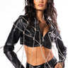 Front View Azalea Wang Ultra Crop Pu Jacket With Rhinestones