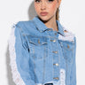 Front View Azalea Wang Ultra Distressed Crop Denim Jacket