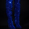 Front View Azalea Wang Ultra Stretch Sequin Thigh High Stiletto Boot In Blue