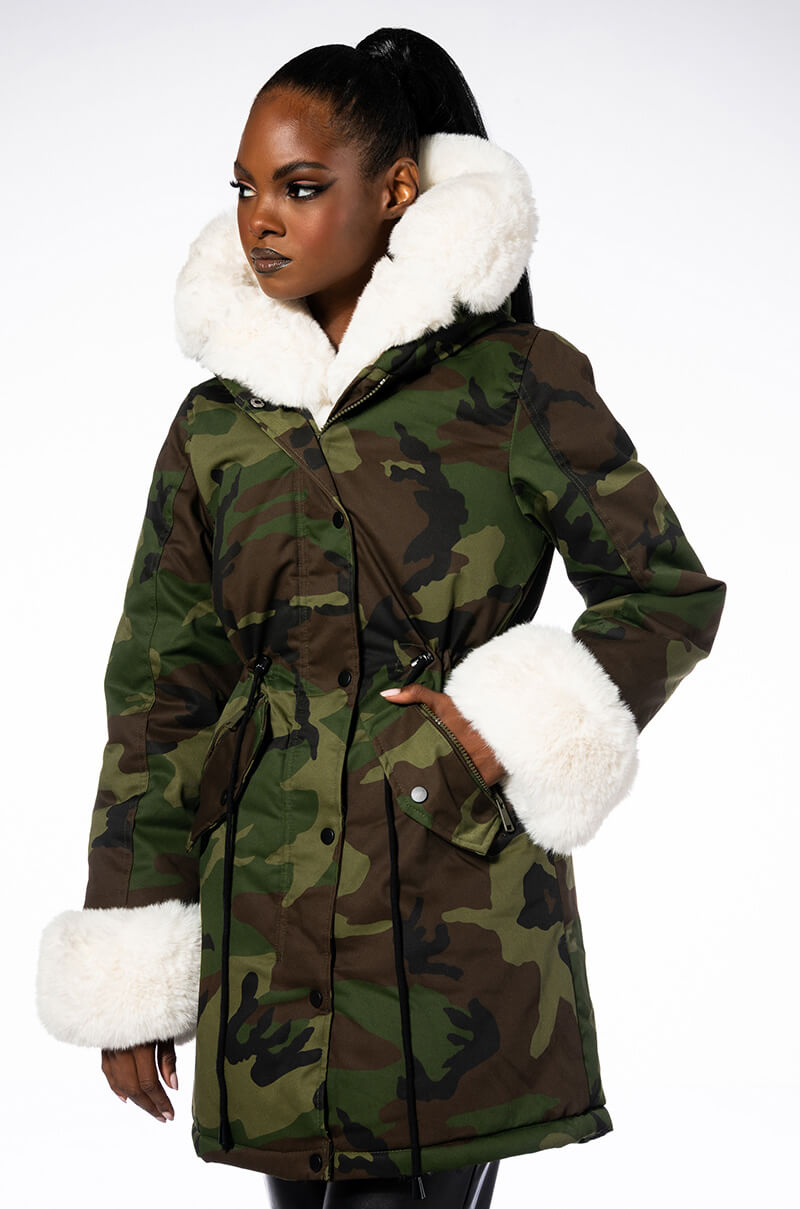 FUR LINED CAMO COAT view 0