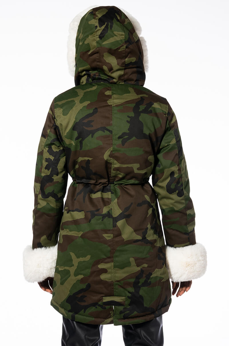 Extra View Azalea Wang Undercover Faux Fur Lined Camo Coat