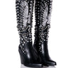 Front View Azalea Wang Upbeat Rhinestone Embellished Western Boot In Black