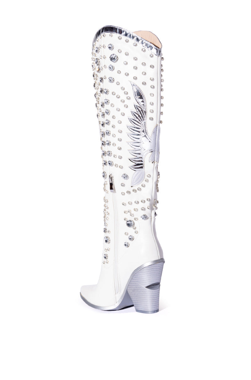 Detail View Azalea Wang Upbeat Rhinestone Embellished Western Boot In White