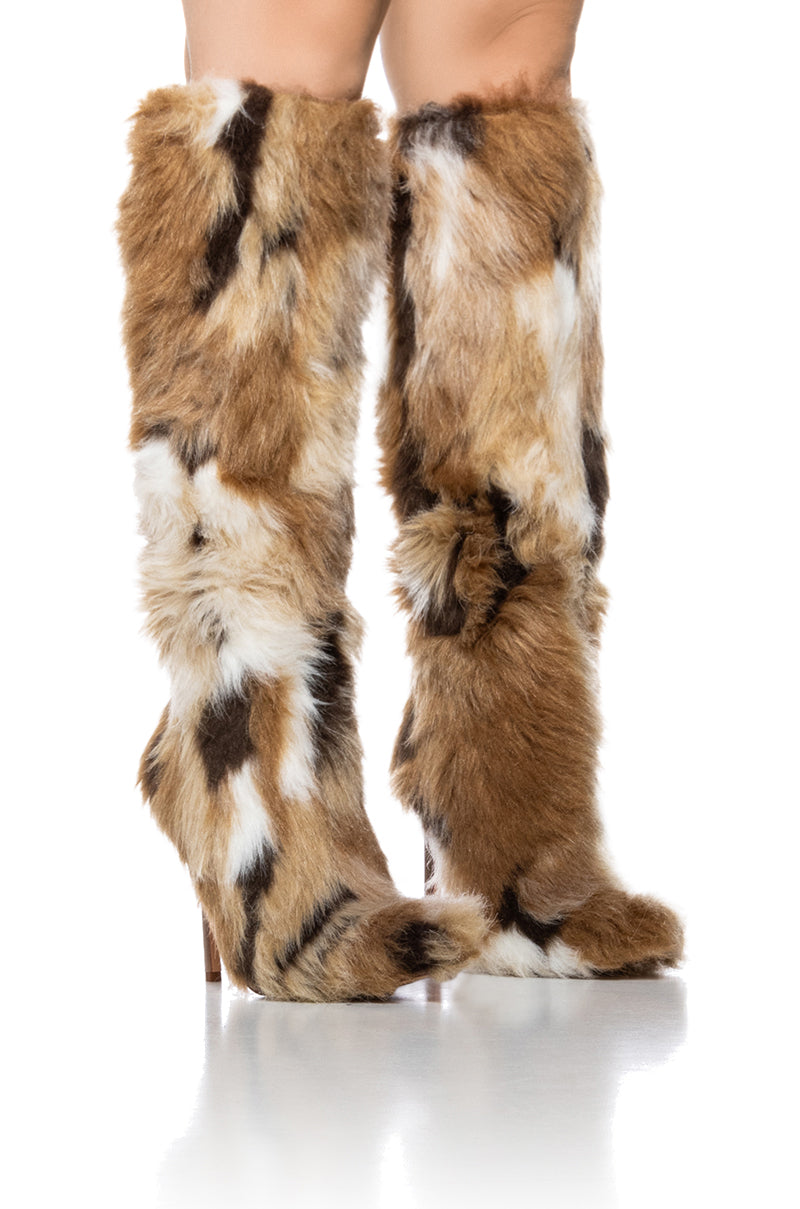 Front View Azalea Wang Upsetter Multi Furry Boot