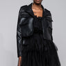 Front View Azalea Wang Utility Pleather Jacket in Black