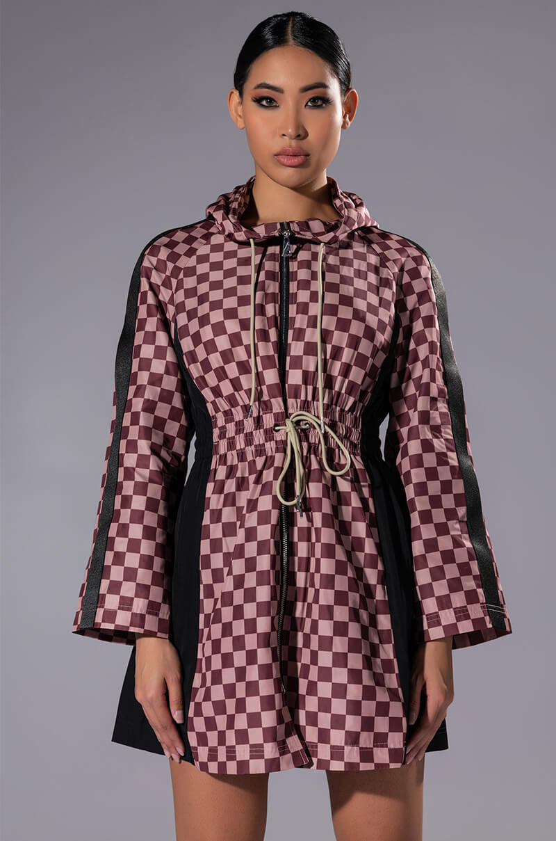 Front View Azalea Wang Van Selus Checkered Rain Jacket