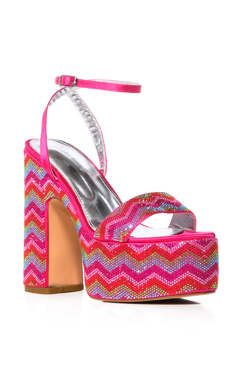 Back View Azalea Wang Vanna Embellished Chunky Platform Sandal In Pink