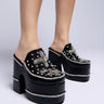 Front View Azalea Wang Vassy Black Chunky Embellished Platform Mule