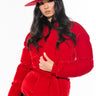 Front View Azalea Wang Velvet Red Wrap Puffer