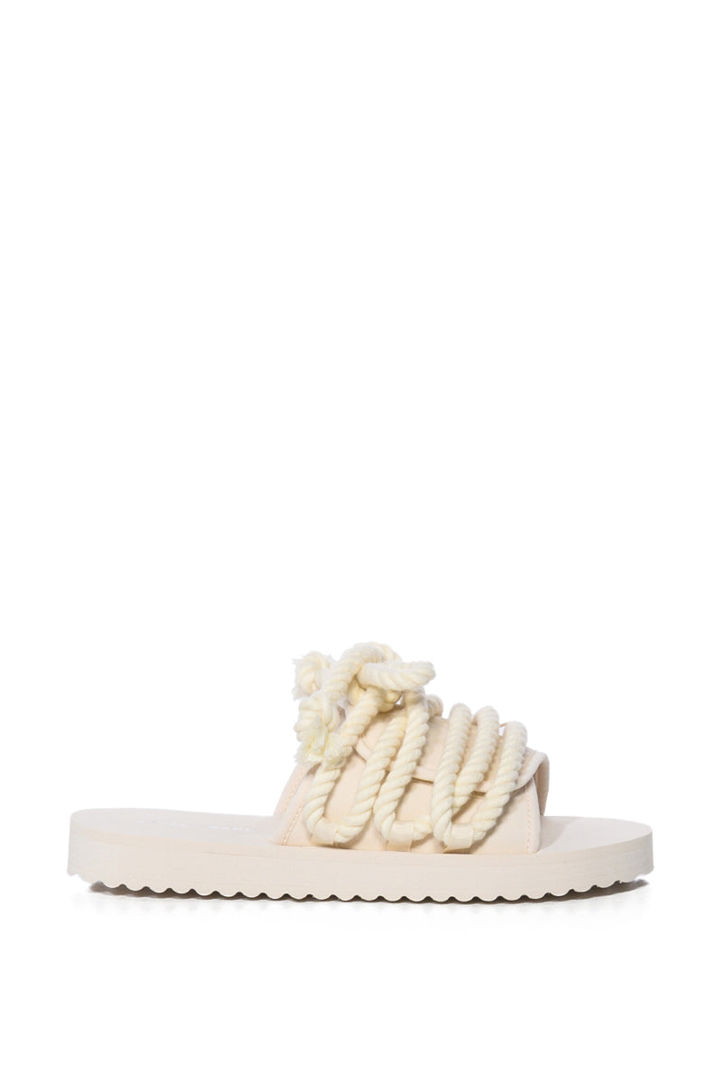 Side View Azalea Wang Vicki Rope Decor Flat Sandal In Bone